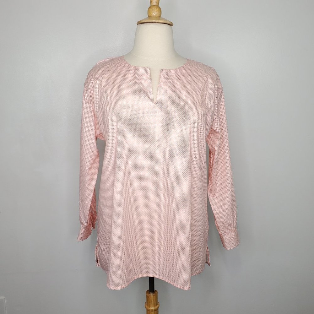 Lands' End Orange Pink Micro Print Supima Cotton Spandex Top Size 18P